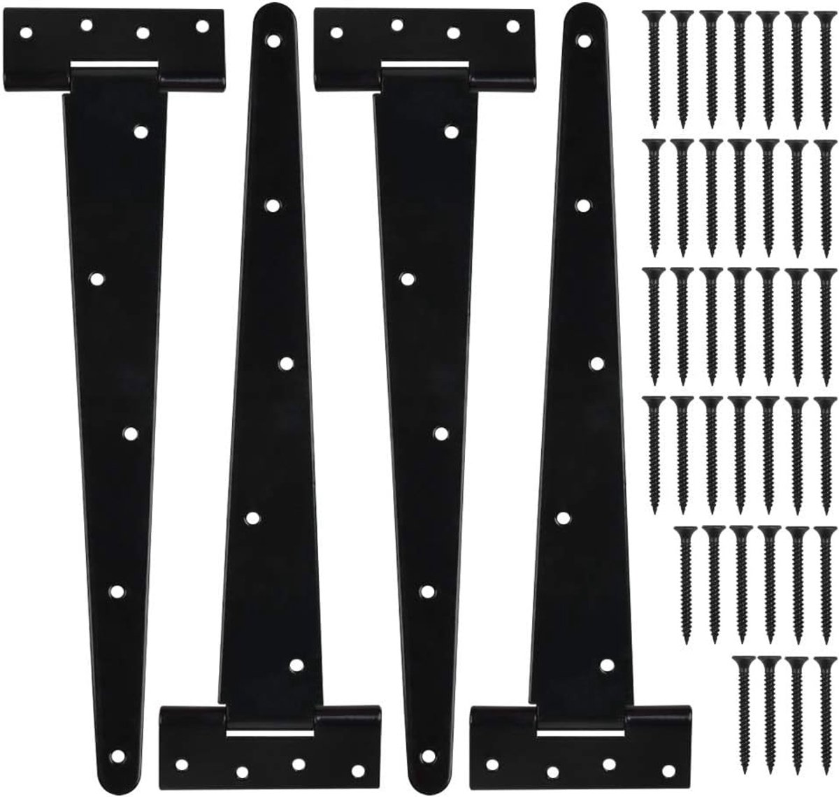 Scharnieren 30 cm scharnieren, robuuste T-scharnier, schuurdeurscharnieren met schroeven, voor fabrieksportalen, magazijnpoorten, tuinpoorten, zwart gelakt