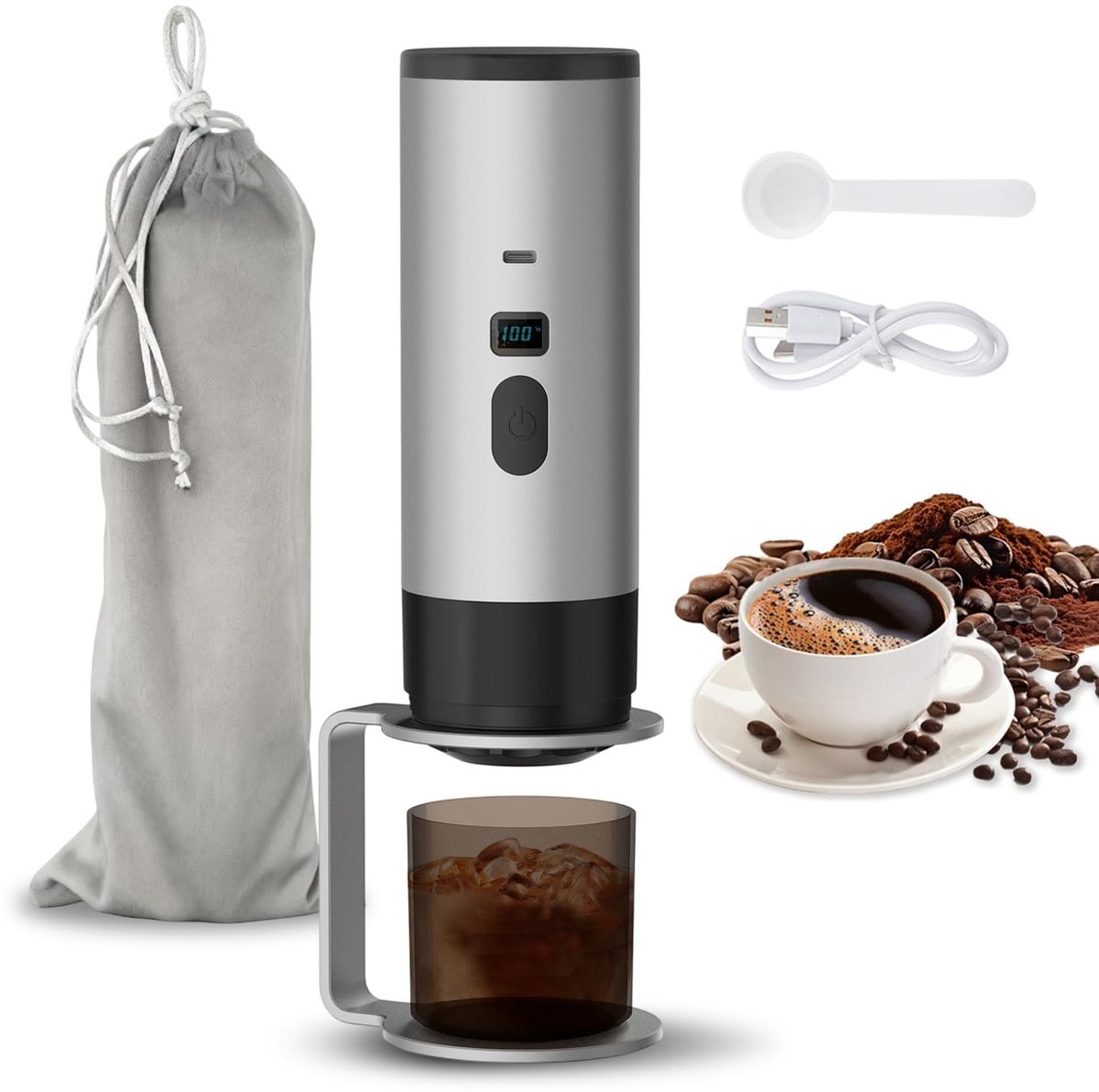 Omgoods - Draagbare koffiezetter - 3-in-1 mini espresso machine met USB en capsules