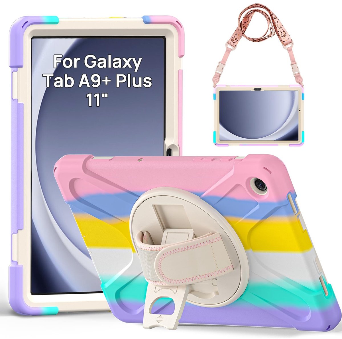 Omgoods - Schokbestendige Beschermhoes voor Samsung Galaxy Tab A9 Plus 11 Inch - Met Draaistand en Schouderriem