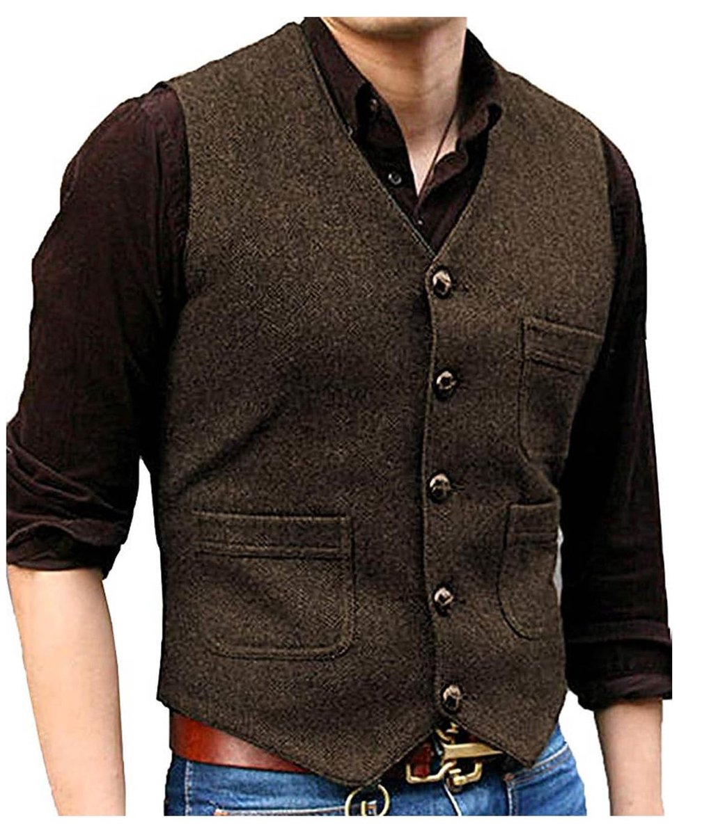Omgoods - Vintage Heren Wol Kostuum Vest - Formele Regular Fit Wedding Waistcoat