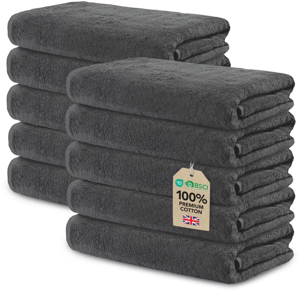 Omgoods - Set van 10 Handdoeken Donkergrijs 30x50cm - 100% Katoen Ultra Absorberend