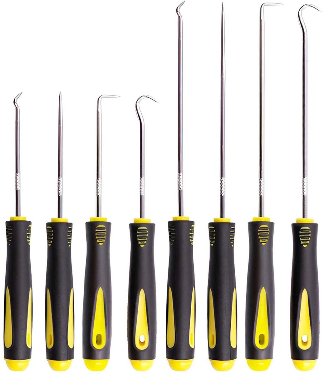 Omgoods - O-ring verwijderaar - Diëtrich haken - Roestbestendig - Geel - Precisieschroevendraaier - Gereedschap voor reparatie - 8 stuks