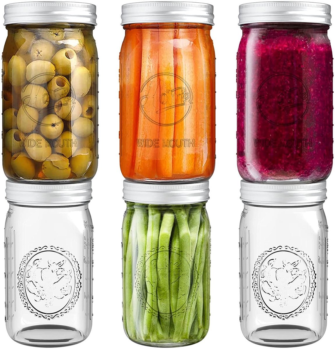 Omgoods- Inmaakpot Set van 6 - 960ML - Luchtdicht - Hoogwaardig Glas - BPA-vrij - Voor inblikken en bewaren - Conserveerpot