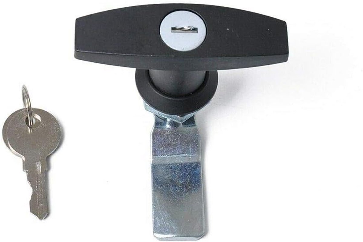 Zinklegering T-greepslot, aanhanger T-greepslot deur vrachtwagen camper lock trailer + 2 sleutels voor schakelkast caravan trailer truck RV, chroom