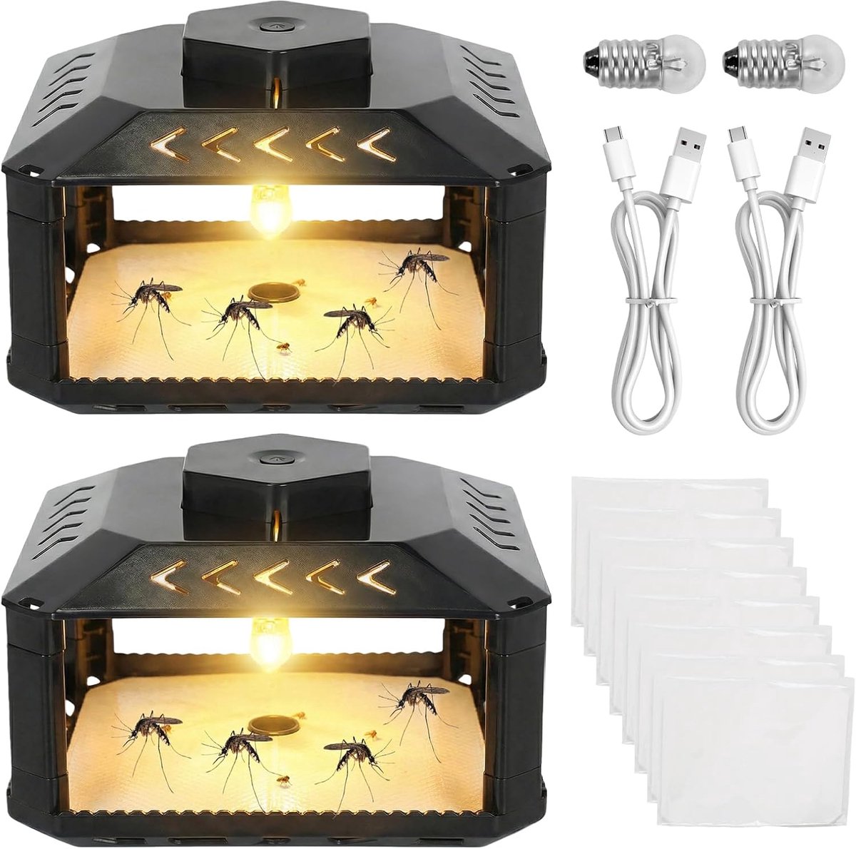2 stuks led-vlooienval met 12 vangstickers, bedwantsen, Omnidirectionele vlooienvallen voor woonkamer, keuken, slaapkamer (zwart)