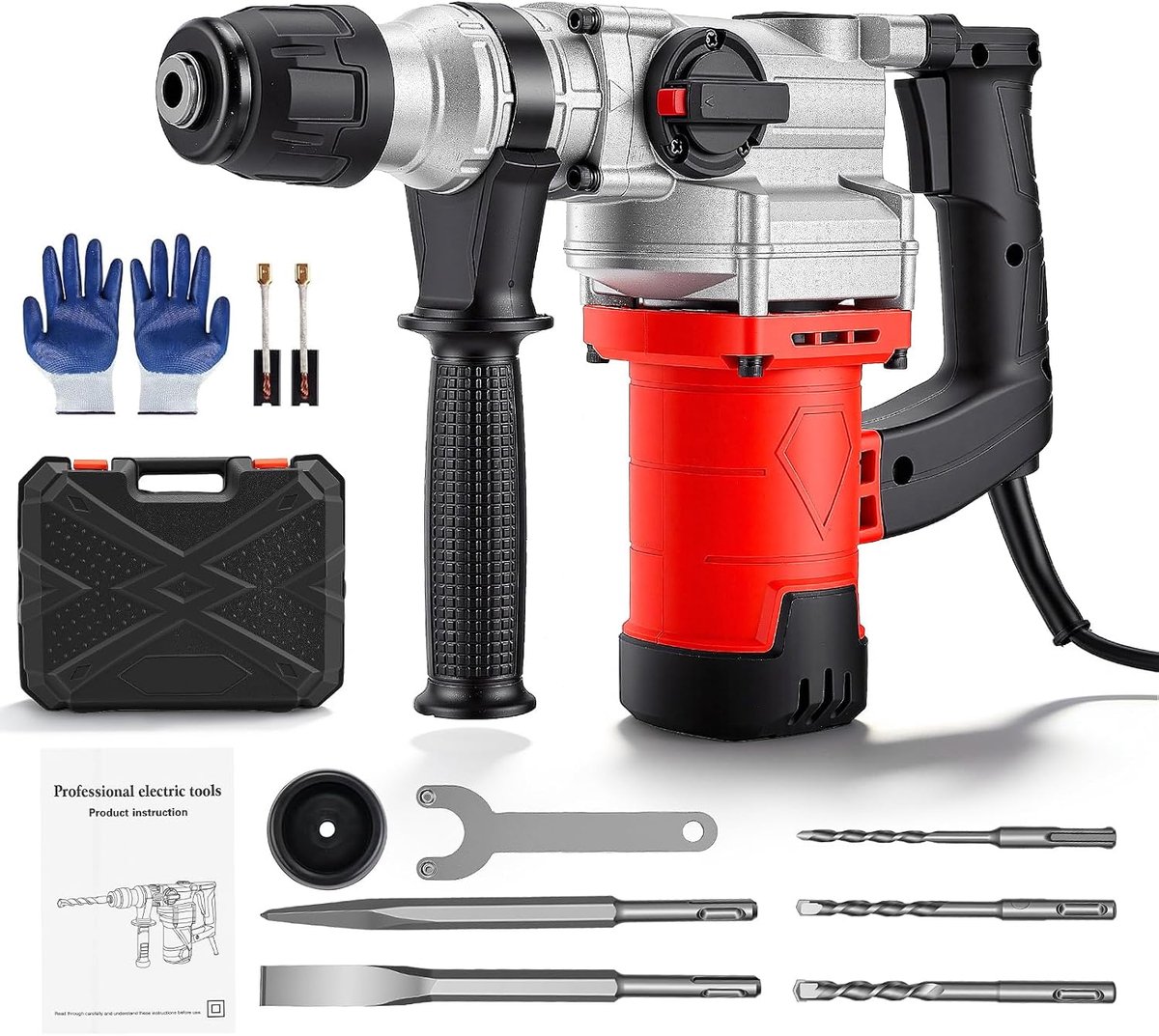 SDS-Plus 2200 W, 7J, 3-in-1 boorhamer met beitel, 32 mm beton, trillingsremmende handgreep, koffer met accessoires, perforator voor beton, muur, tegels
