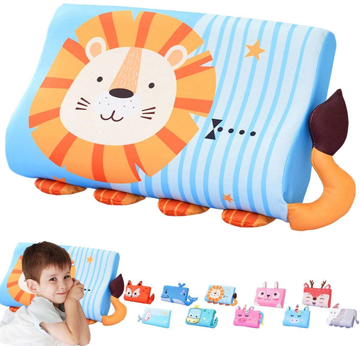 Omgoods - Schlummerkids Kussen 45 x 27 cm - Ergonomisch en Ademend voor Kinderen (Leeuw)