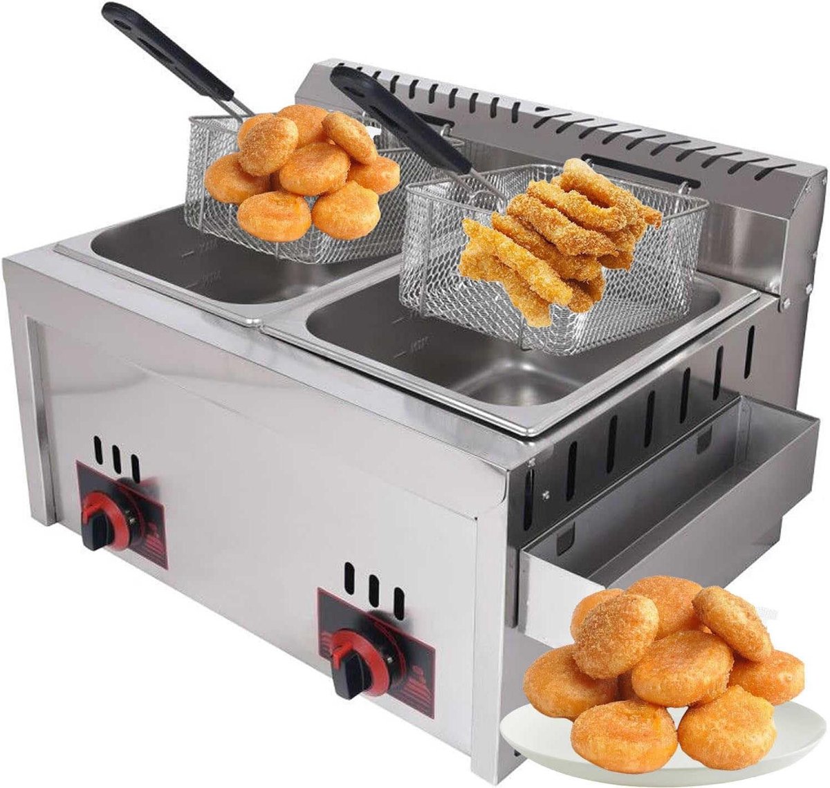 Gas Frituurpan - Friteuse Roestvrij Staal - Thuis Koken - Precisie Temperatuurregeling - 4-6 Personen - Zilver