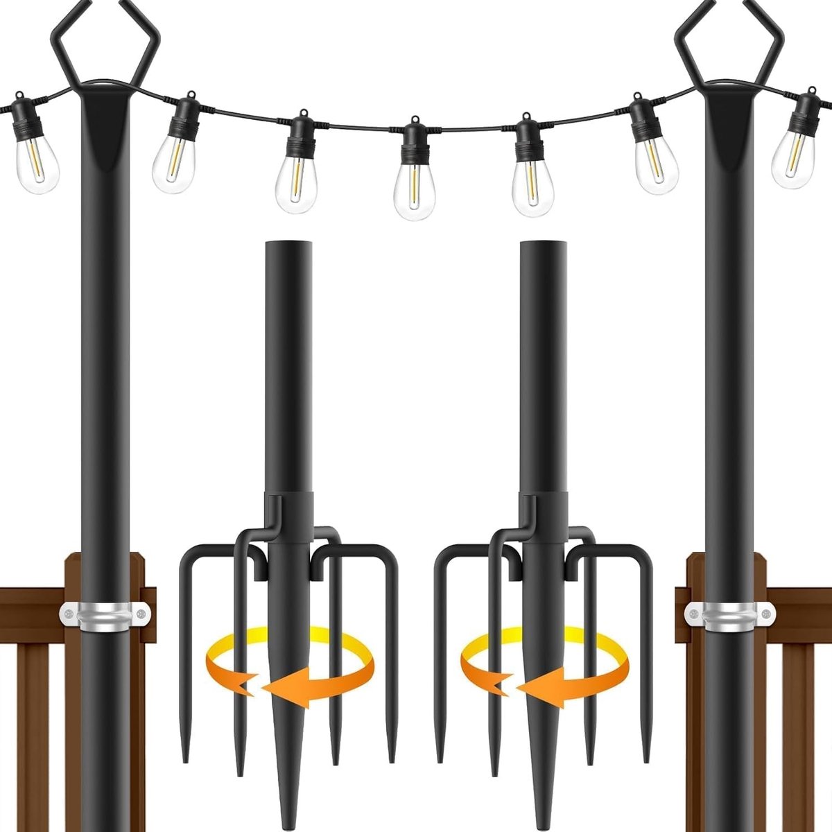 Omgoods - Metalen Houder voor Decoratieve Buitenverlichting - 3 m Hoog - Set van 2