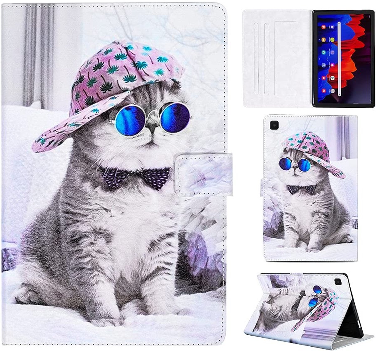 Omgoods - Ultra-Dunne PU Lederen Case met Standfunctie voor Galaxy Tab A7 Lite 8.7 inch (2021) - Hat Cat