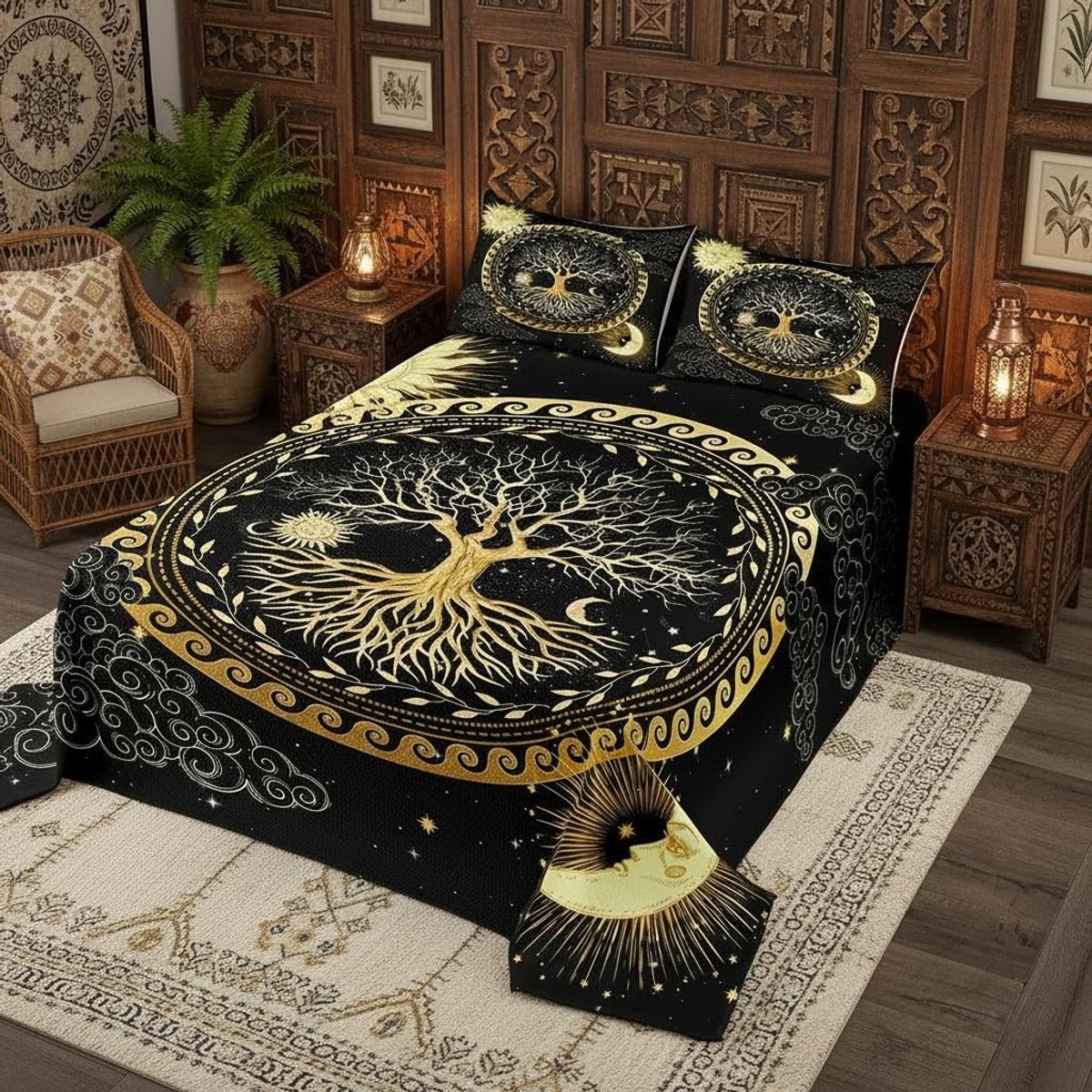 Omgoods - Bedsprei Sun/Moon Print 170 x 210 cm - Set van 2 voor Kinderen