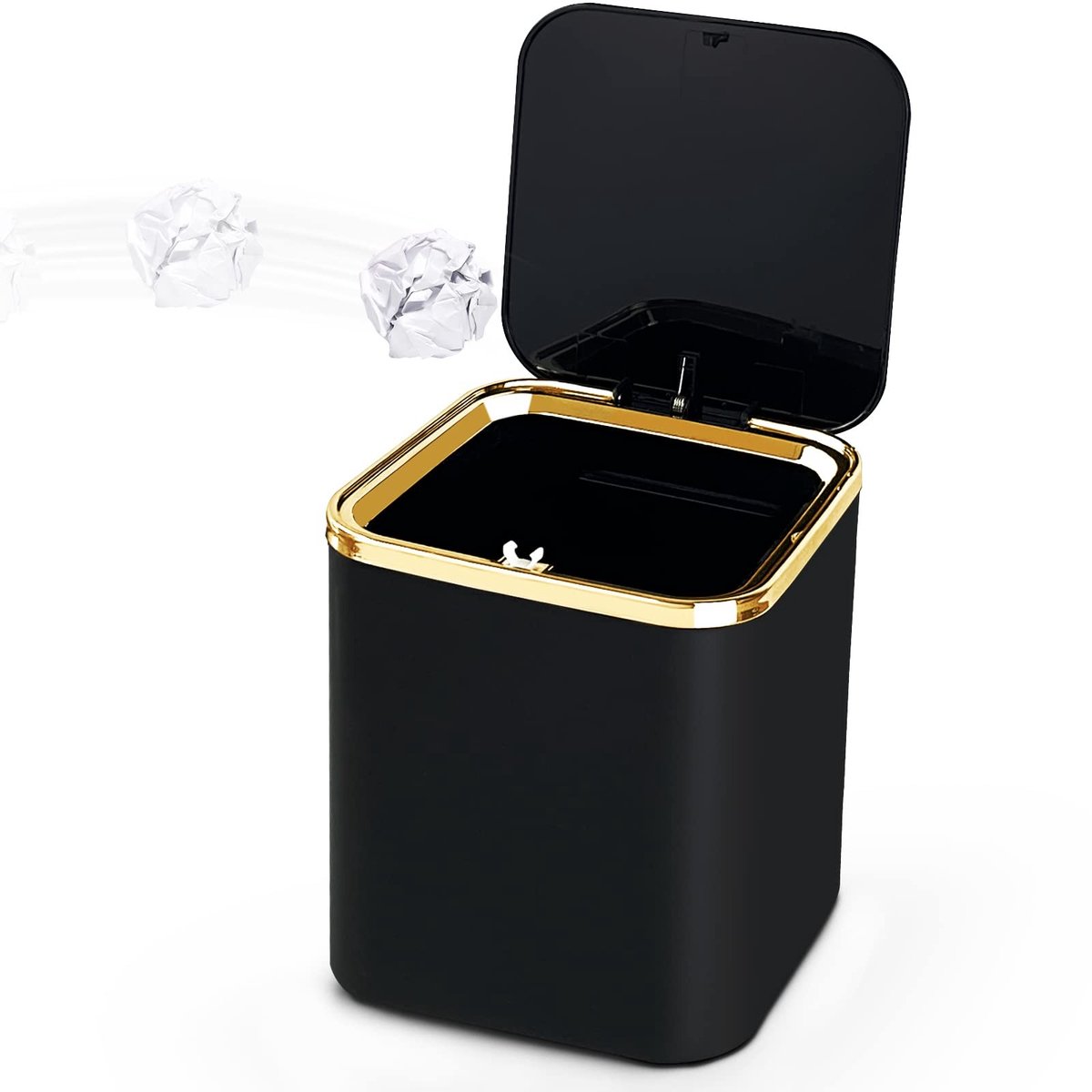 Omgoods- Tafelprullenbak met deksel - Mini Afvalemmer 2L - Antislip - Wandbevestiging - Compact - ABS Materiaal - 13,3 x 13,3 x 17 cm
