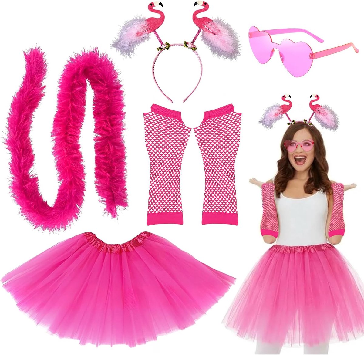 5 stuks flamingokostuum voor dames, Hawaï-outfit voor dames, haarband, flamingo, hoofdband, flamingokostuum, tropische haarband, kostuum voor Hawaïparty, carnaval, zomer, feest