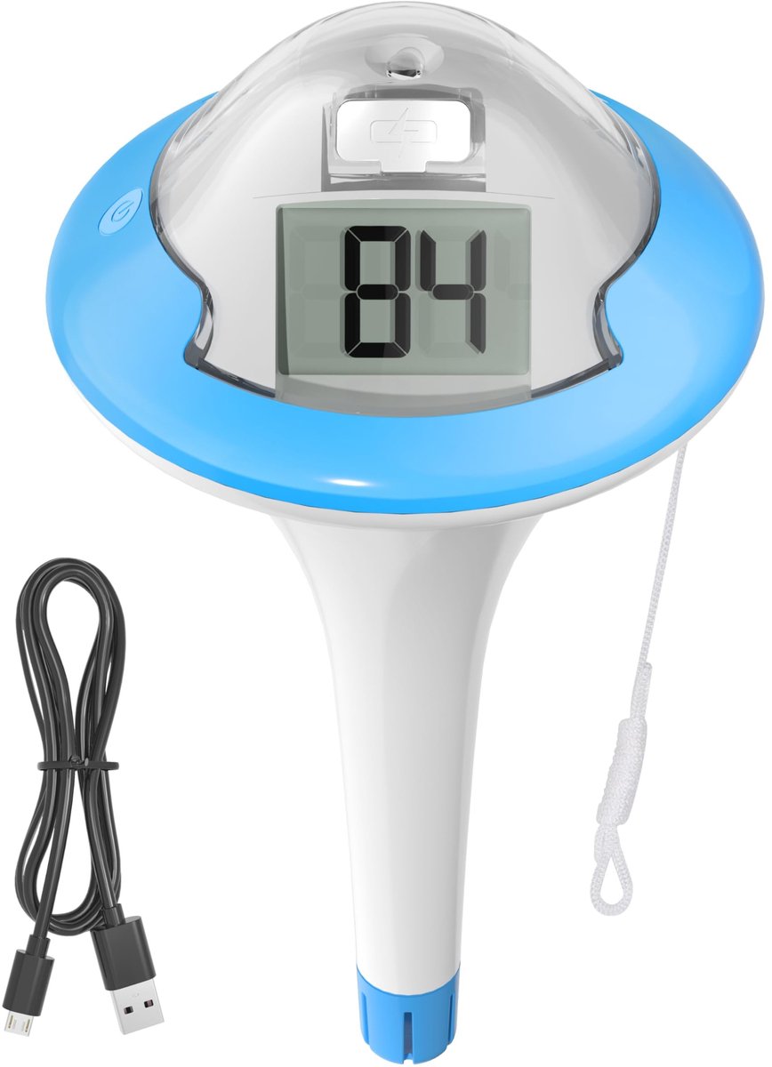 Omgoods - Digitale Zwembadthermometer - Oplaadbare Drijvende Thermometer met Grote Schermen
