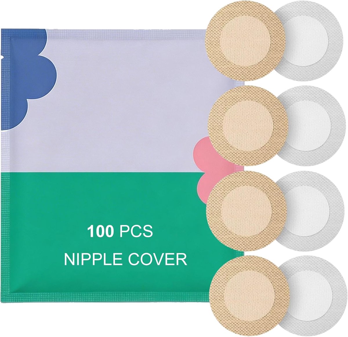 Tepelpads voor heren, tepelafdekking voor hardlopen en sport, tepeltape van vlies, huidvriendelijk, ademend, onzichtbaar, zweetbestendig, zonder resten, 4,5 x 4,5 cm, beige/wit