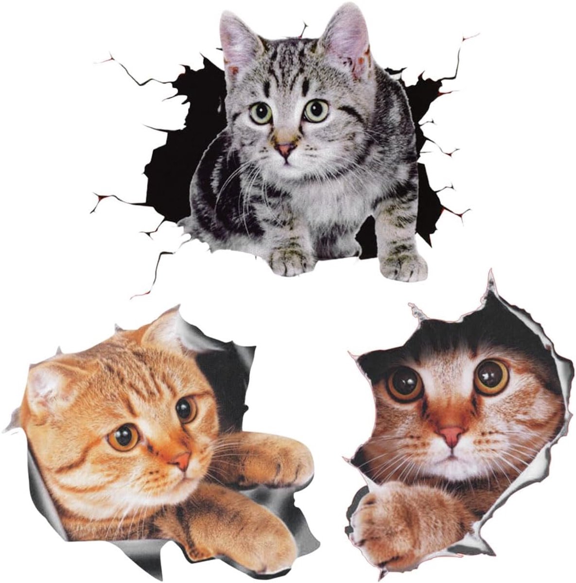 3 stuks autostickers 3D afneembare kat kat raam decoratie auto grappige kat decoratie