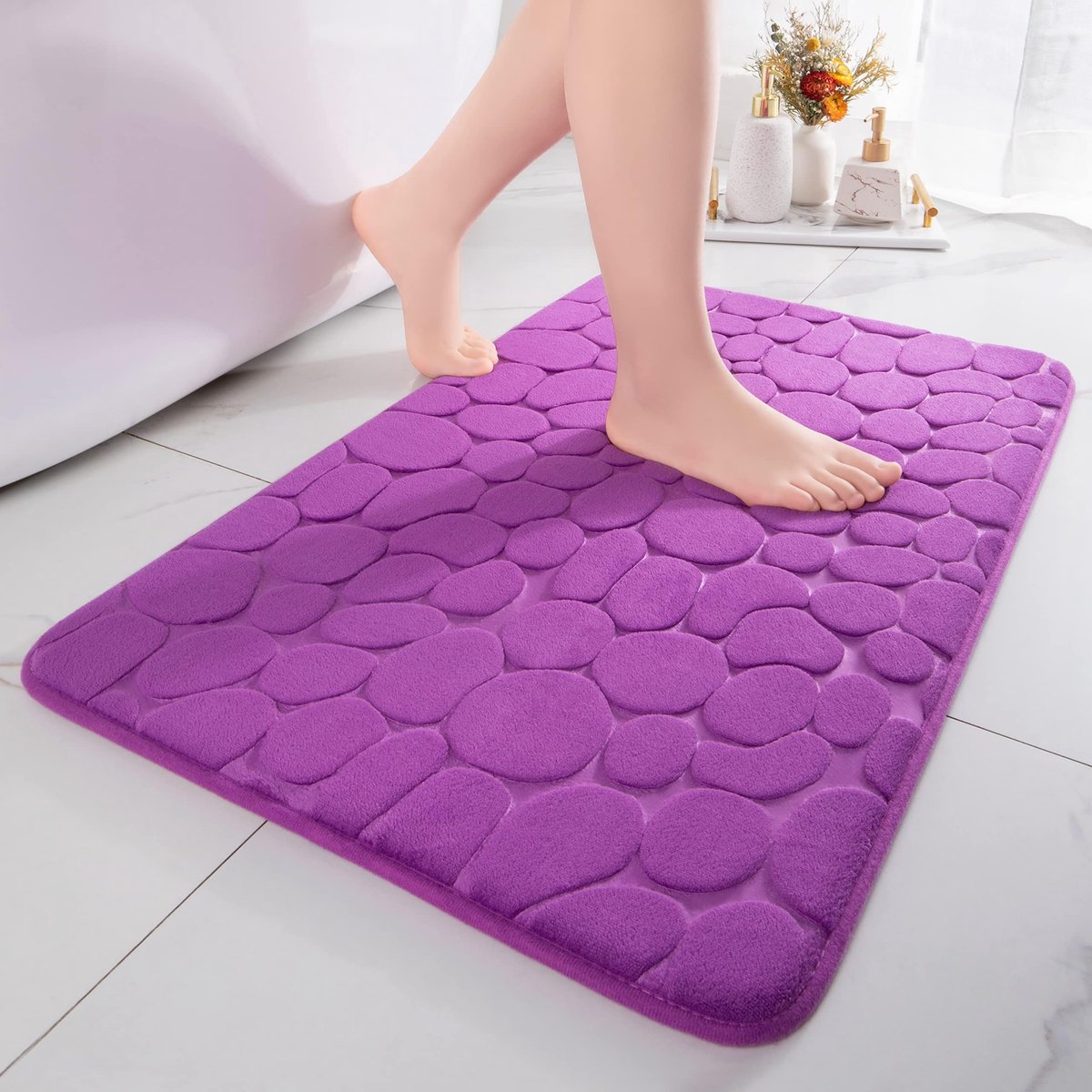 Omgoods - Memory Foam Badmat - Antislip Douchematt 60 x 90 cm - Paars