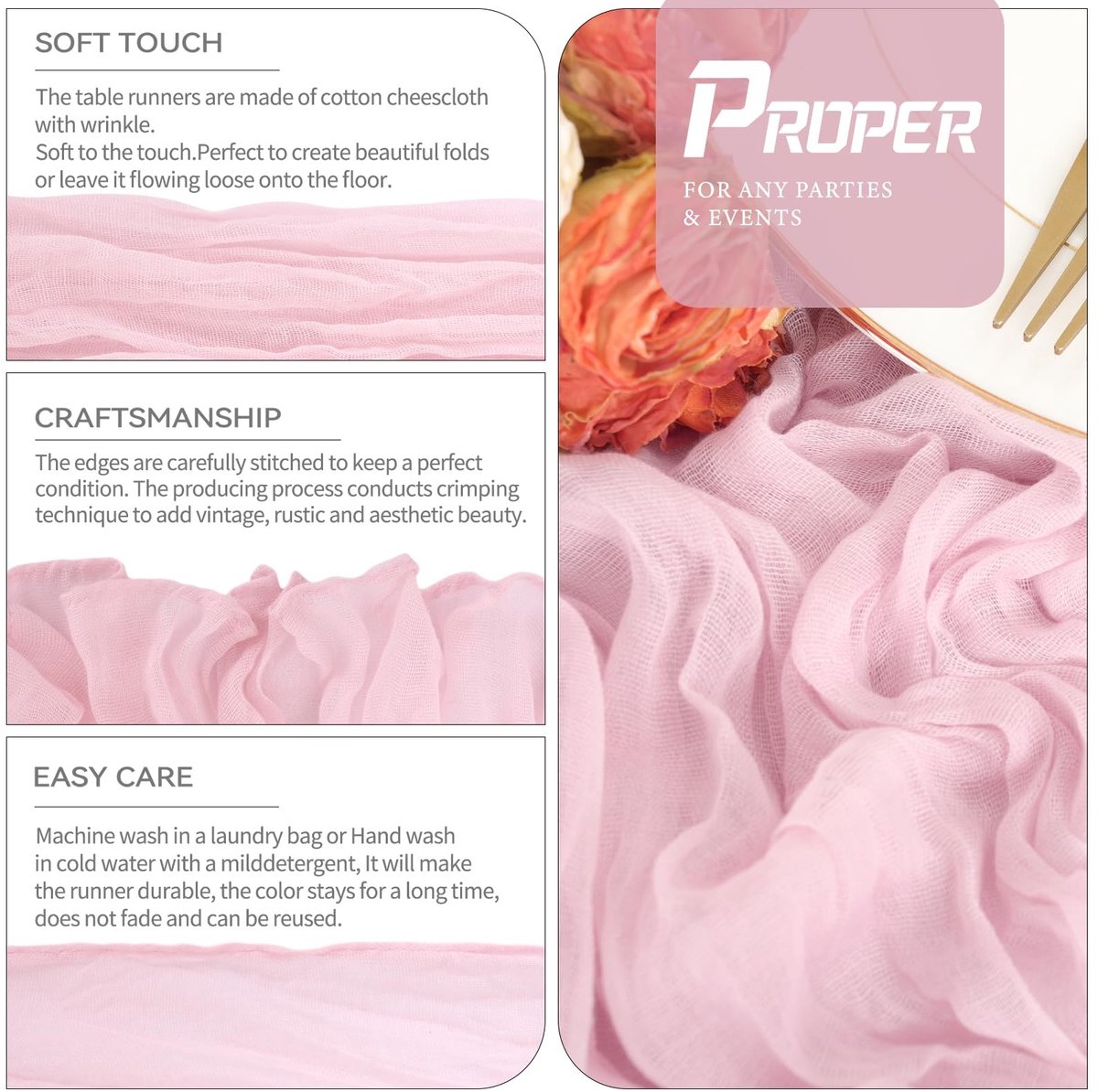 Omgoods - Set van 10 Kaasdoek Tafellopers - Baby Roze, 90 x 300 cm voor Bruiloften en Decoratie