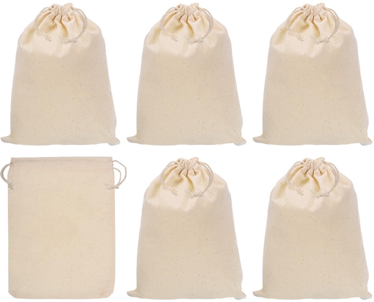 Omgoods - Beige Munt Geld Zakken met Trekkoord - Set van 6 Stuks