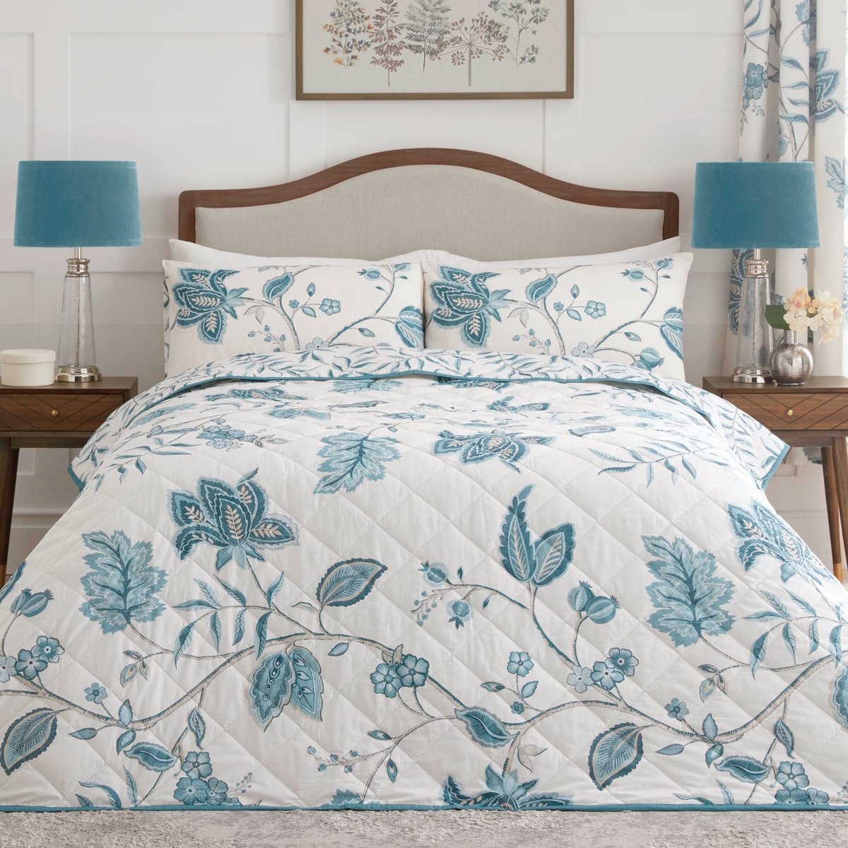 Omgoods - Groene Blauwe Damask Bedsprei 200 x 230 cm - Vintage Turquoise Quilt