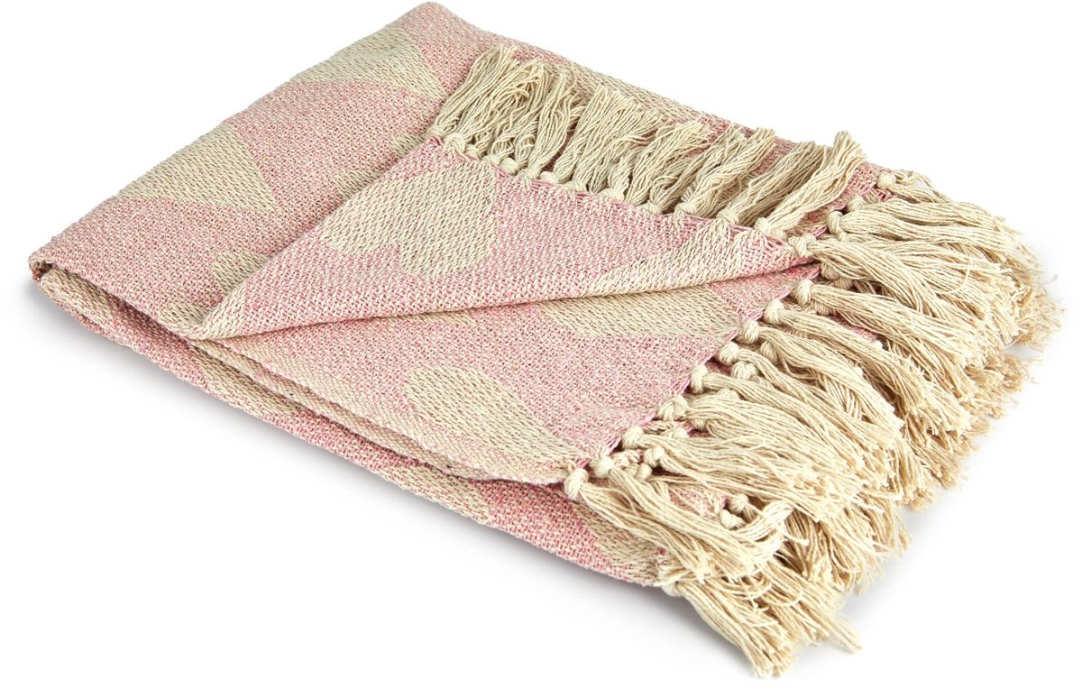 Omgoods - Hart - Gerecycled Katoenen Plaid met Hartontwerp in Blush Roze - 228x254cm