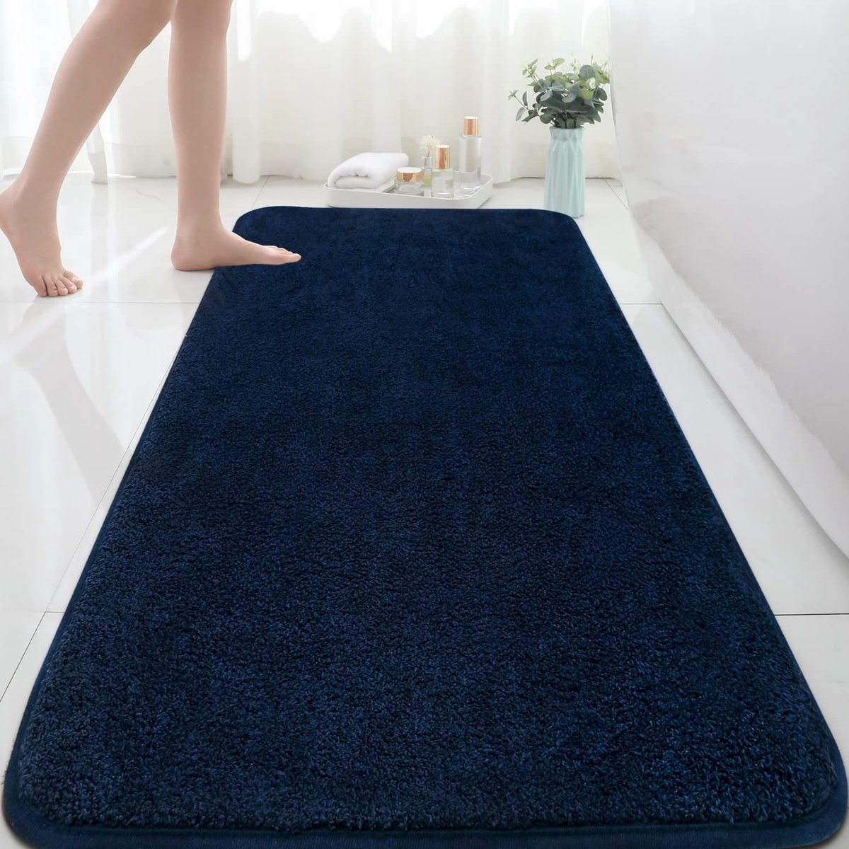 Omgoods - Extra Large Microfiber Bath Mat 150x60 cm - Navy Blue