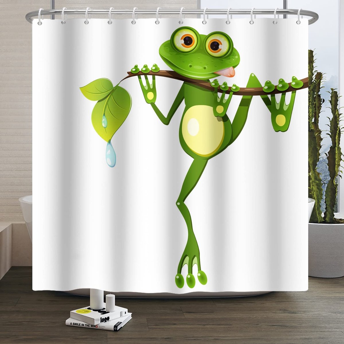 Omgoods - Schattig Kikker Douchegordijn 180x180 cm met Bladeren