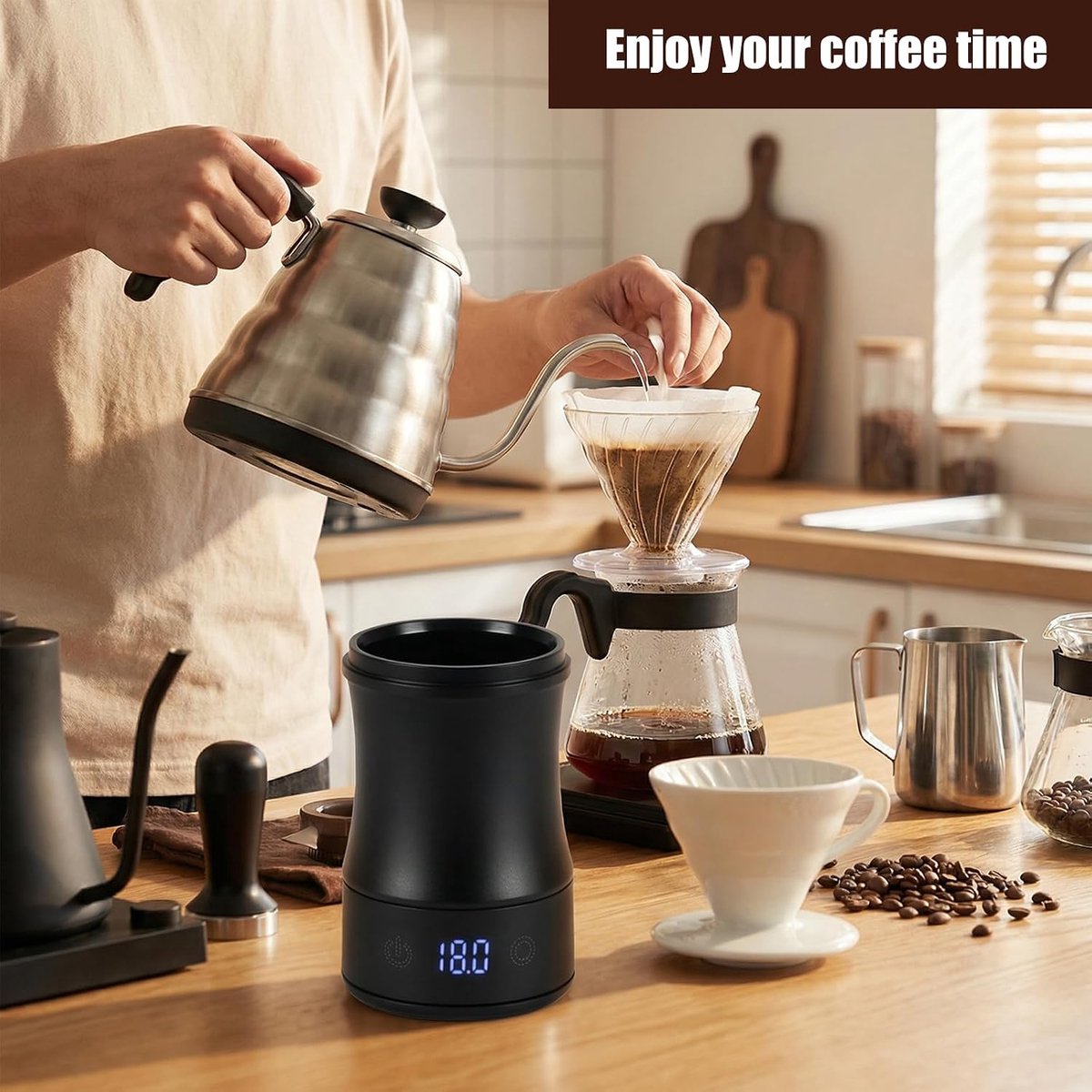 Mini-koffieweegschaal met timer, oplaadbare espressoweegschaal, nauwkeurige weegschaal voor espresso en pour-over, draagbare digitale keukenweegschaal met doseerbeker