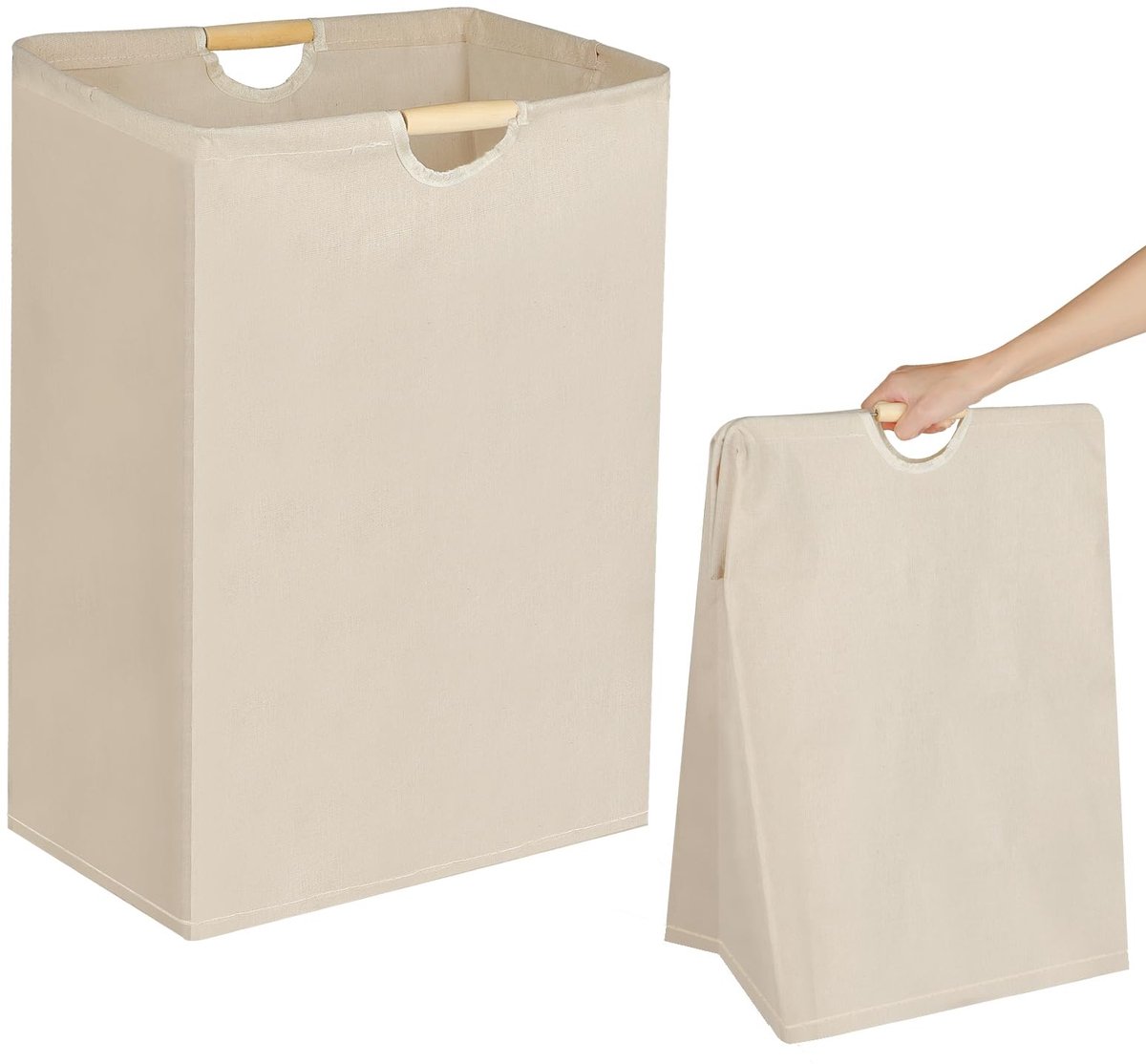 Omgoods - Vouwbare Wasmand van Katoen met Houten Handvatten