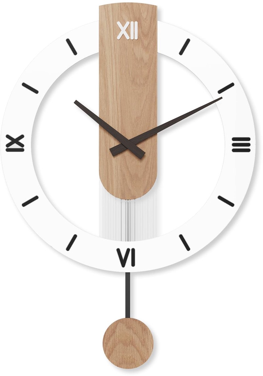 Omgoods- Wandklok Stille Beweging - Wandklok Hout - Wandklok Modern - Wandklok 40 cm - Wandklok Slinger - Geluidloos Uurwerk - Muurklok
