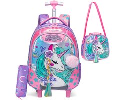 Omgoods - Trolley Rugzak met Wielen - 3-in-1 Schooltas voor Meisjes