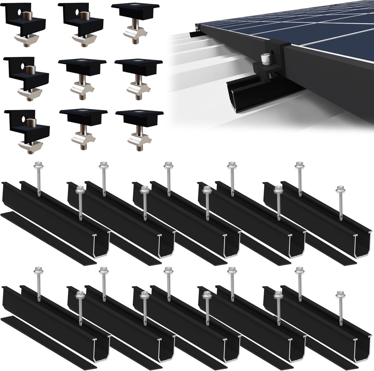 Omgoods - Zonnepaneelhouder voor 4 modules - Aluminium montageset voor plat dak