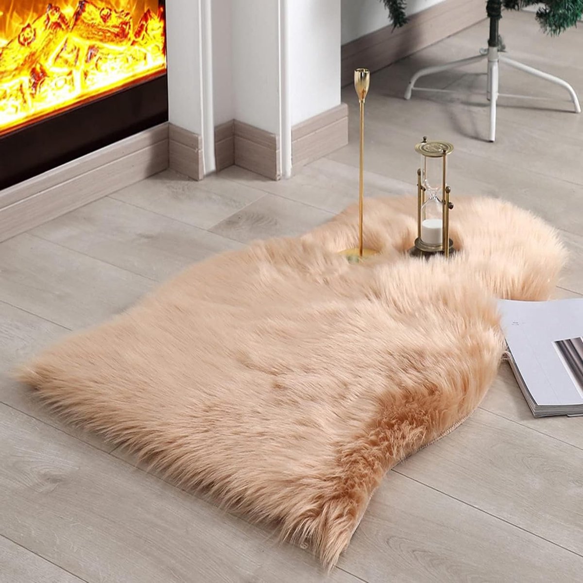 Omgoods - Faux Fur Tapijt 75 x 120 cm - Zacht Beige Fluffy Vloerkleed