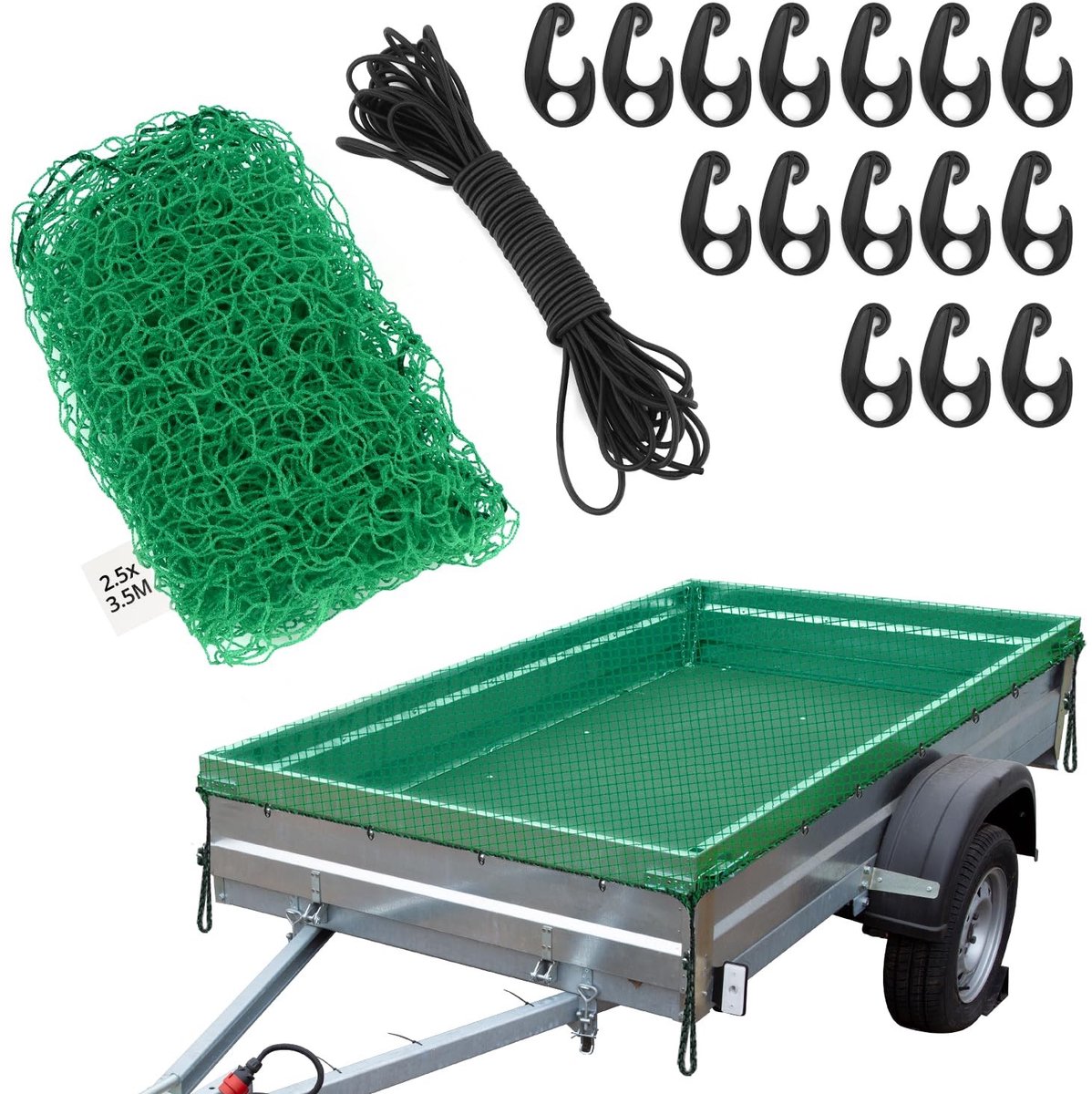 Omgoods - ® Trailer Net 2.5x3.5M met 15 Haken en Rubber Touw