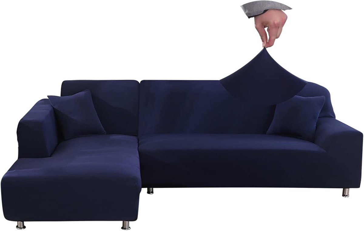 Hoekbank Hoes, 2-delige Elastische L-vormige Universele Hoes voor Wasbare Sofa (2-zits + 3-zits, Donkerblauw) - Bescherming, Stijl en Comfort