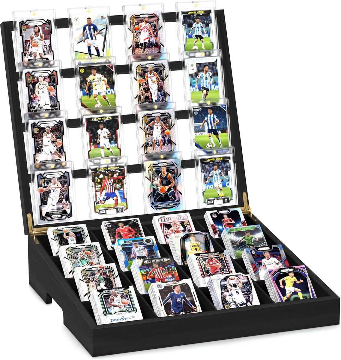 SnelShoppen - Houten Kaarten Display voor Verzamelen, Desk Trading Cards Stand voor Sportkaarten, Organiseer en Exposeer met Velvet Voering, Zwart