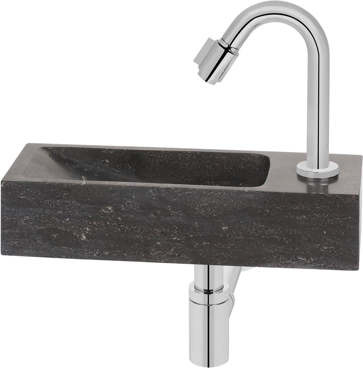 Fonteinset Natuursteen - Wastafelkraan Set - Badkamer Vernieuwen - Unieke Kleurvariaties - 1 Stuk - Zwart