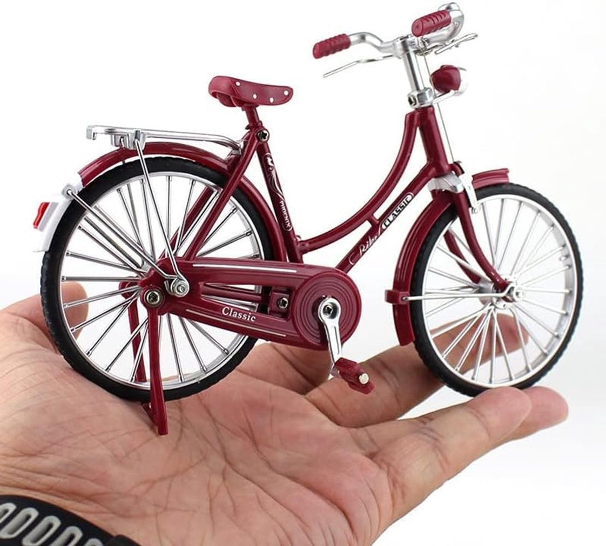 SnelShoppen - Miniatuur Fiets 1:10 van Metaal, Vintage Mini Fiets Decoratie met Beweegbare Wielen en Pedalen, Retro Fiets Schaalmodel voor Bureau, Woo