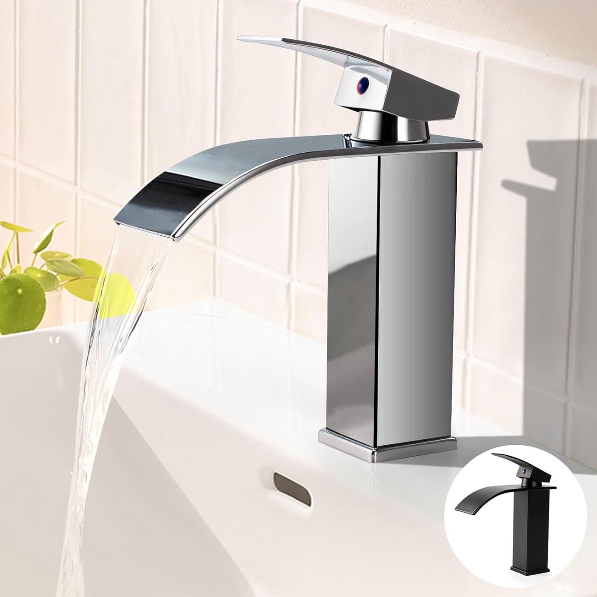SnelShoppen - Waterfall Badkamer Mengkraan - Moderne Badkamer Kraan - Enkele Hendel - Chroom - Warm en Koud Instelbaar - Luxe Design - Handwasbak Meng