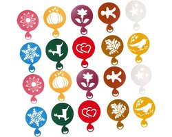 Koffie Sjablonen - Cappuccino Stencils - Decoreren Drankjes - Herbruikbaar Plastic - 20 Stuks - Diverse kleuren