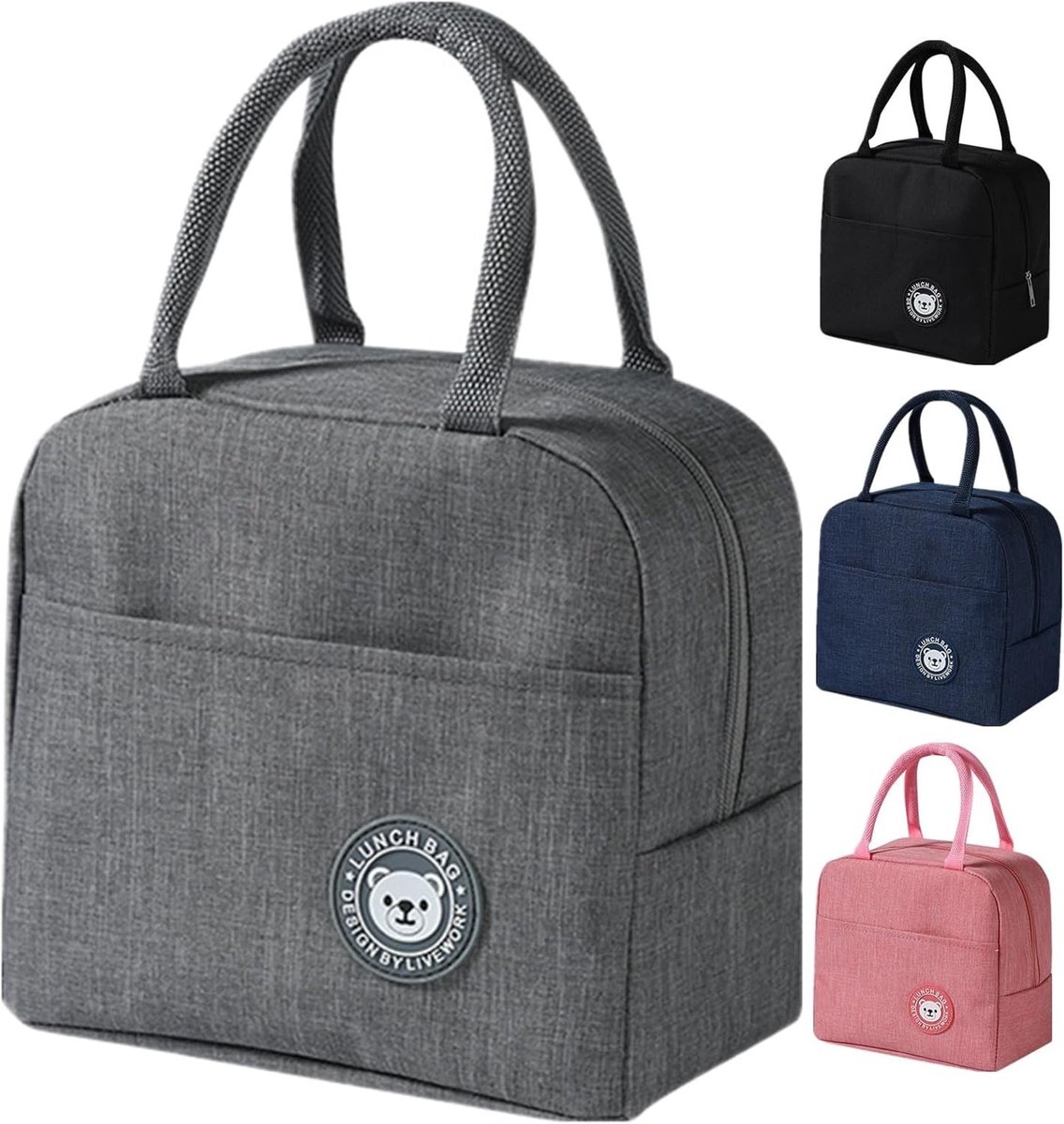 Schattige geïsoleerde herbruikbare lunchkoeltas, waterdicht en opvouwbaar voor volwassenen, kinderen en studenten - ideaal voor school, picknick en reizen (Grijs)