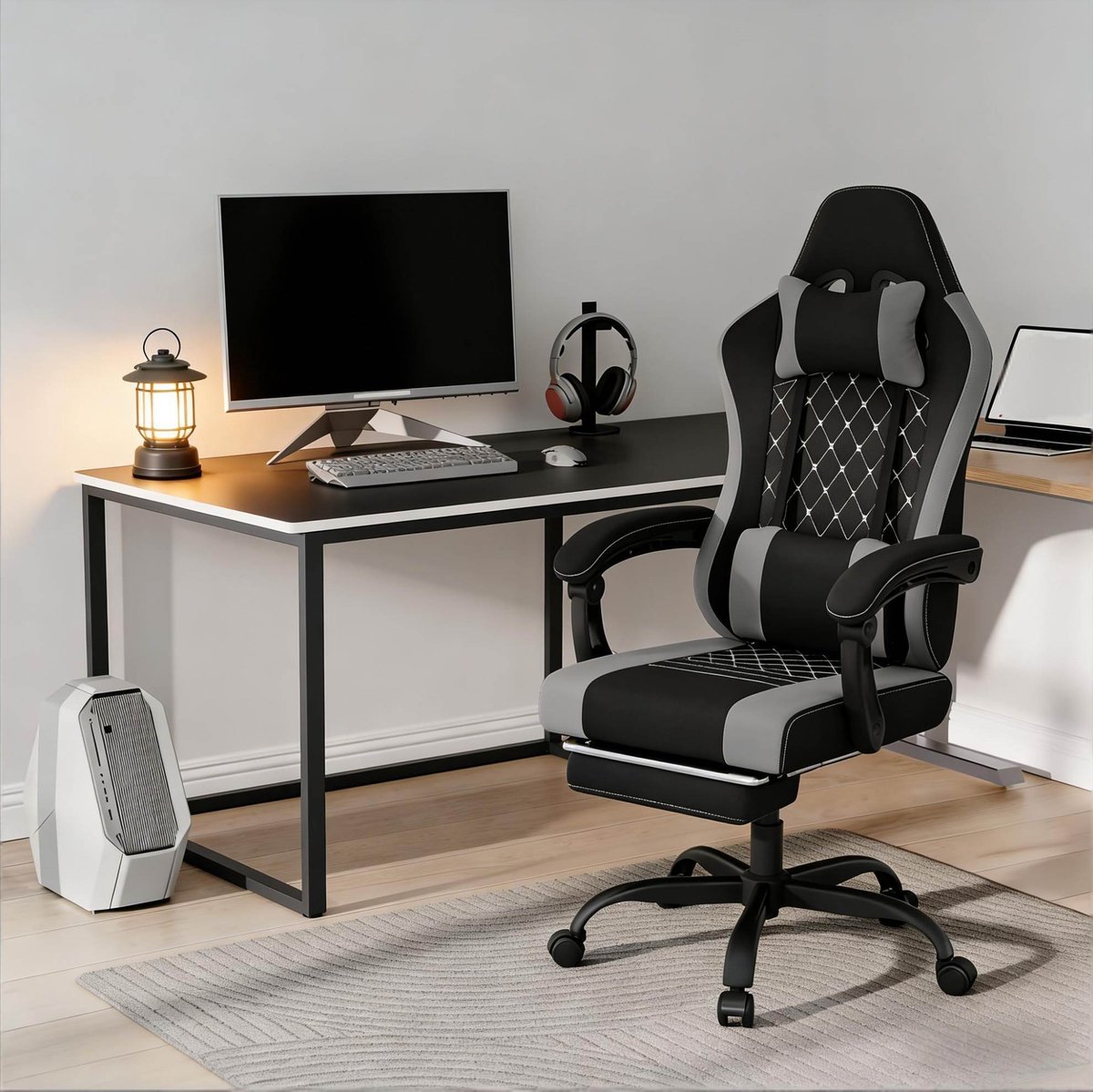 REDOM- Bureaustoel - Massage lendenkussen - 360° draaibaar - Verstelbare zithoogte - Gamingstoel - Volwassenen - Mesh en metaal - Zwart en grijs - 70 x 70 x 127 cm