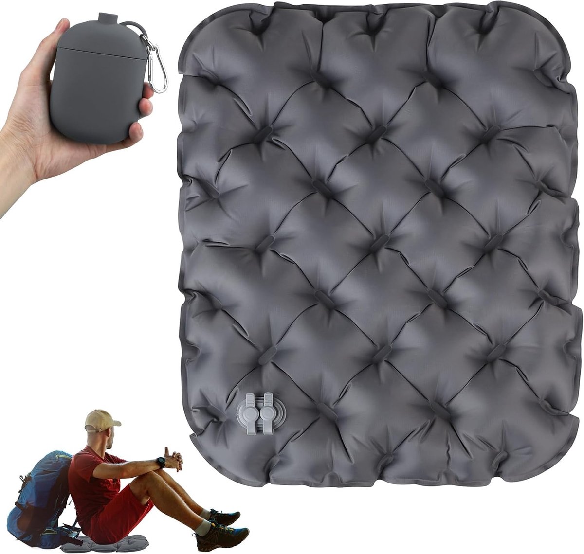 Opblaasbaar Zitkussen voor Buiten - Vouwbaar en Waterdicht Zitkussen voor Kinderen, Perfect voor Kamperen, Wandelen en Vissen, Ultralicht en Comfortabel, Grijs