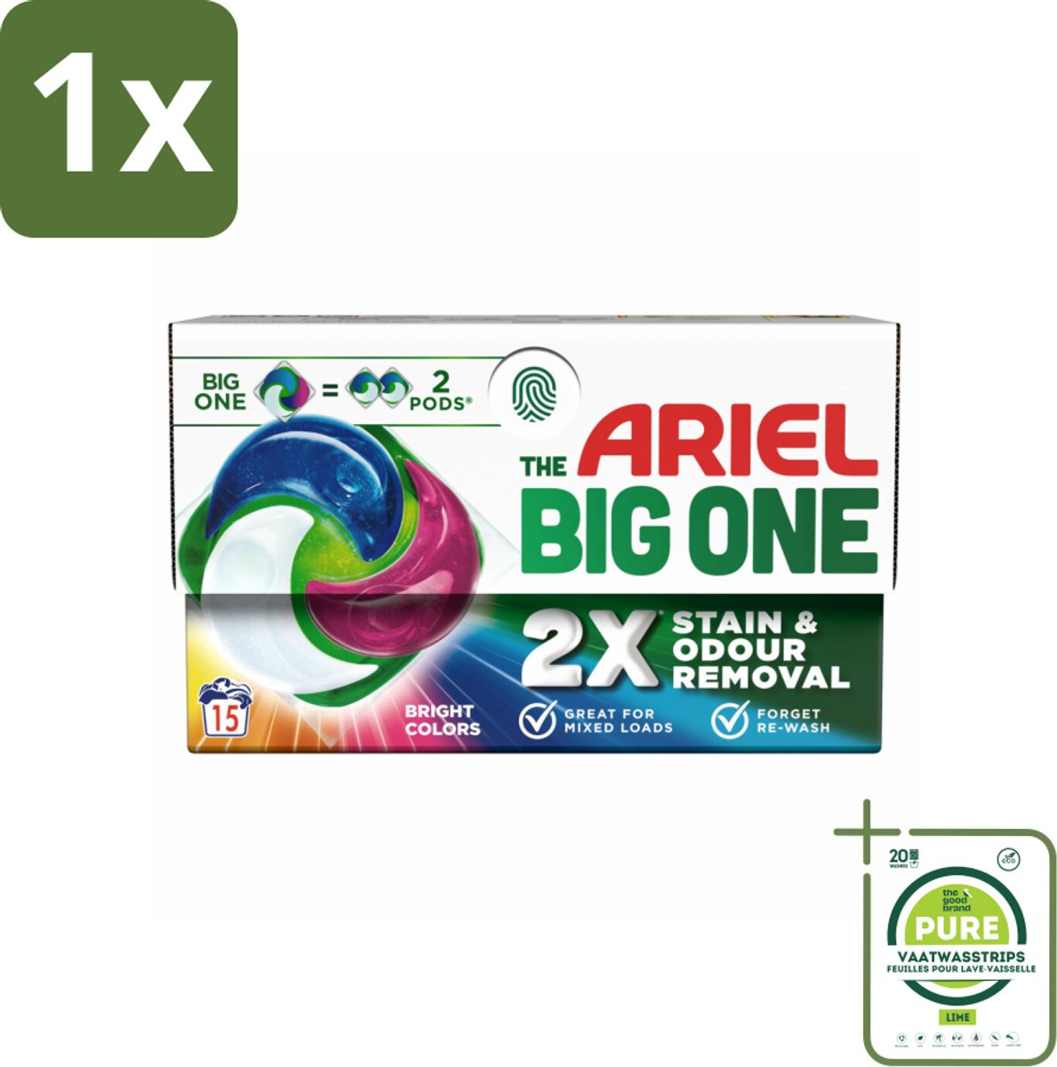 1 x Ariel - 3in1 Wasmiddel Pods - The Big One - Color - 15 Pods - Ariel Wasmiddel - Waspoeder - Wascapsules - Kleurwas - Vlekkenverwijderaar