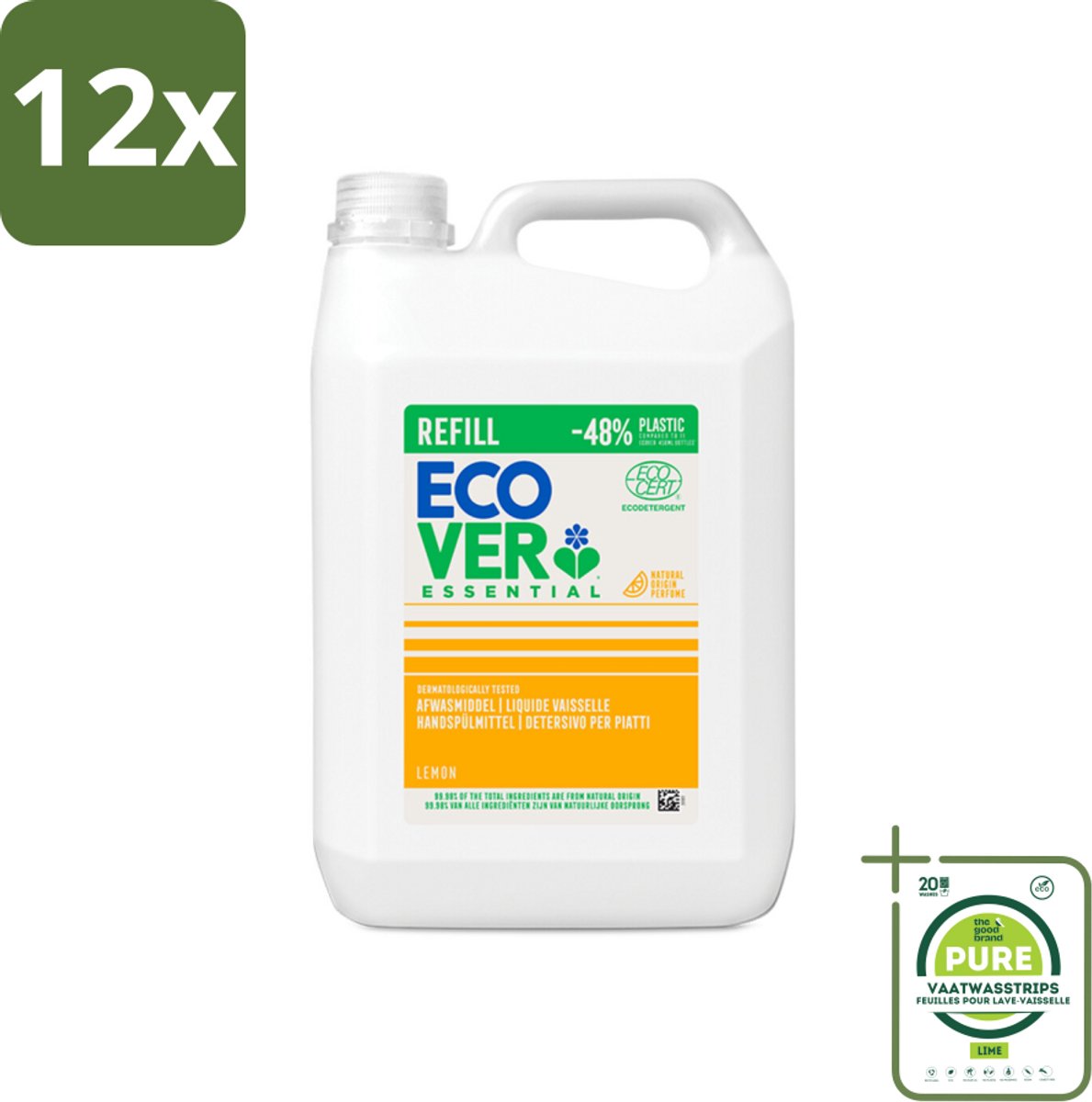 Ecover - Afwasmiddel - Essential Citroen - 5 liter - Voordeelverpakking - 12 stuks - Afwasmiddel - Milieuvriendelijk
