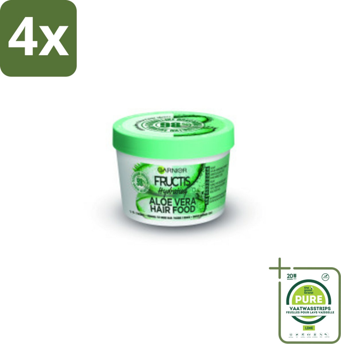 Garnier - Fructis Hair Food Aloe Vera - 3-in-1 Haarmasker - Normaal tot Droog Haar - 400 ml - Voordeelverpakking - 4 stuks - Haar masker - Aloe vera