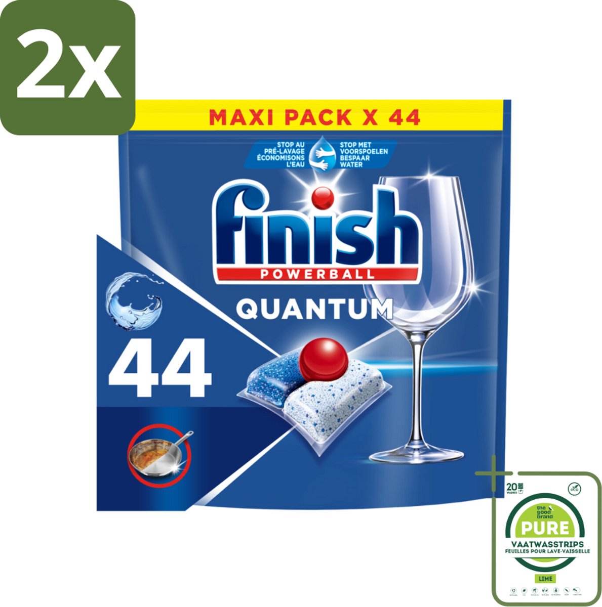 Finish - Vaatwasmiddel - Quantum All in One Regular - Alles-in-1 Kracht - 44 capsules - Voordeelverpakking - 2 stuks - Vaatwascapsules - Vaatwasser capsules
