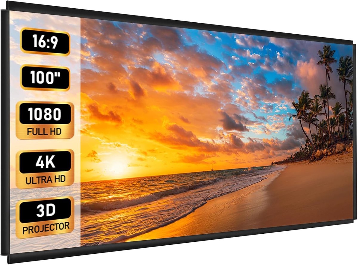 Projectiescherm voor Buiten 100inch, Projectiescherm Binnen 220x124cm | 16:9 4K-HD, Opvouwbaar Projectiescherm, Kreukvrij, Dubbelzijdig, Thuisbioscoop, Feestjes, Kamperen