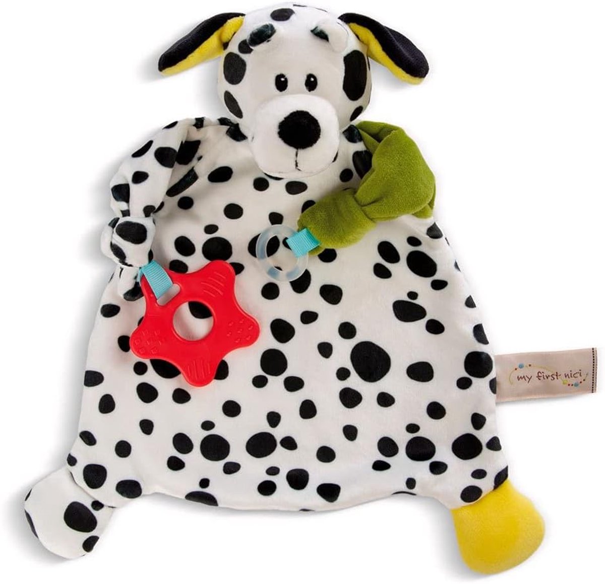 Tutteldoekje Dalmatiër - Knuffeldoek baby - Spelen en ontdekken - Met bijtring - 25x25 cm - Zwart-wit gevlekt