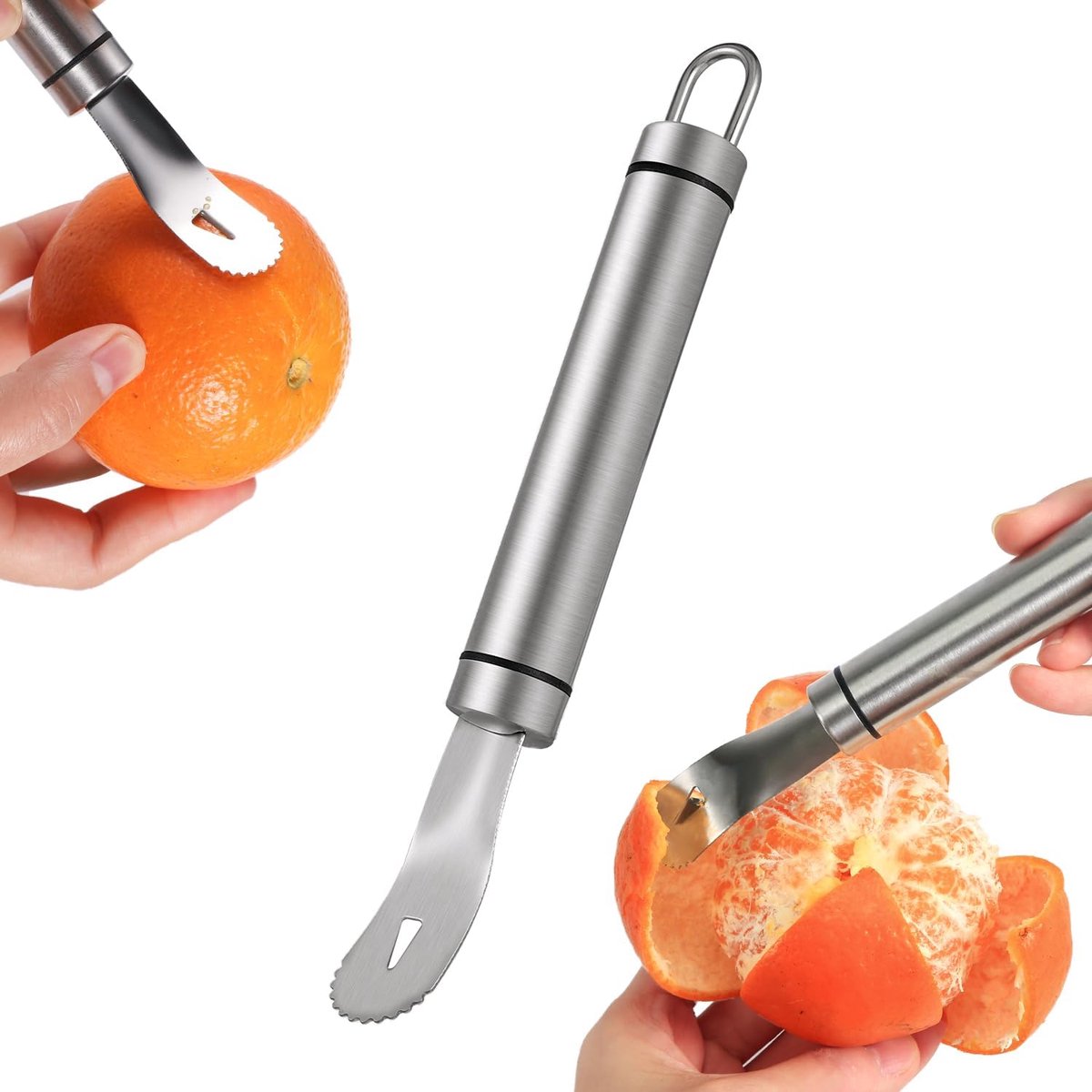 Staal Sinaasappelschiller, Lange Steel Gekarteld Citrusschiller Sinaasappelsnijder Eenvoudig Fruitopener Schilmes Multifunctioneel Keukengadget voor Citroen Granaatappel Grapefruit